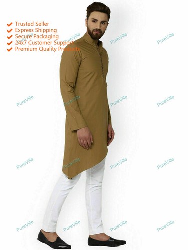 Robe homme kurta coton marron - coton,